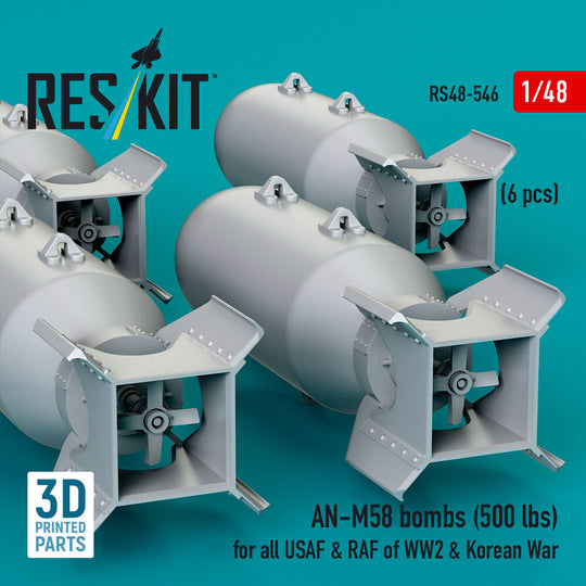 AN-M58 bombs (6 pcs) (500 lbs) for all USAF & RAF of WW2 & Korean War (3D Printed)