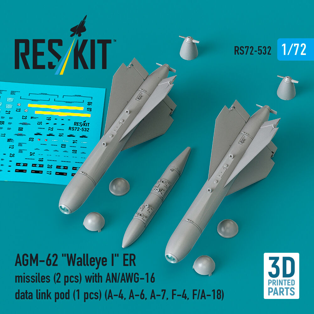 AGM-62 Walleye I ER missiles (2 pcs) with AN/AWG-16 data link pod (1 pcs) (A-4, A-6, A-7, F-4, F/A-18) (3D Printed)