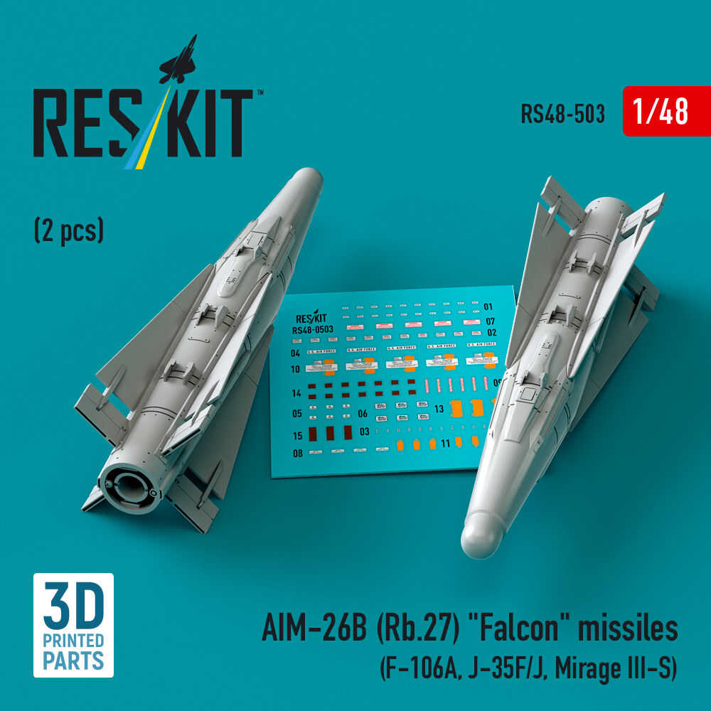 AIM-26B (Rb.27) Falcon missiles (2 pcs) (F-106A, J-35F/J, Mirage III-S) (3D Printed)