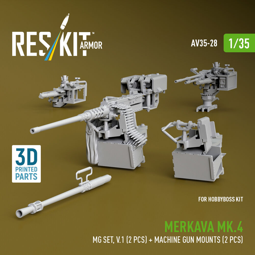 Merkava Mk.4 MG set, V.1 (2 pcs) + Machine gun mounts (2 pcs) (3D Printed) for Hobby Boss