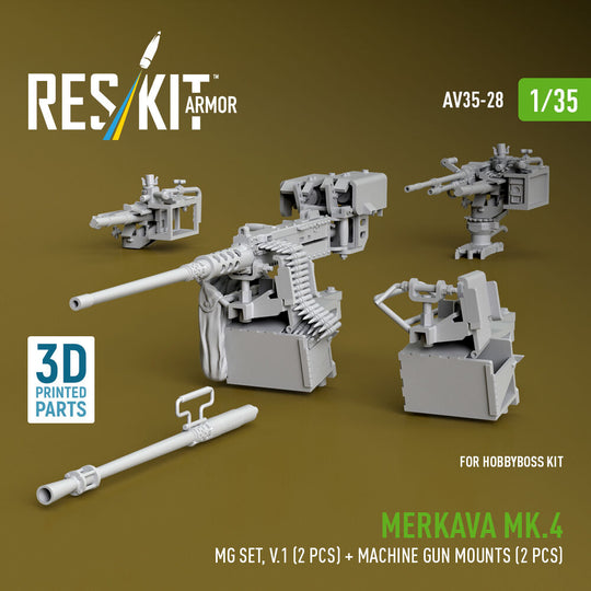 Merkava Mk.4 MG set, V.1 (2 pcs) + Machine gun mounts (2 pcs) (3D Printed) for Hobby Boss