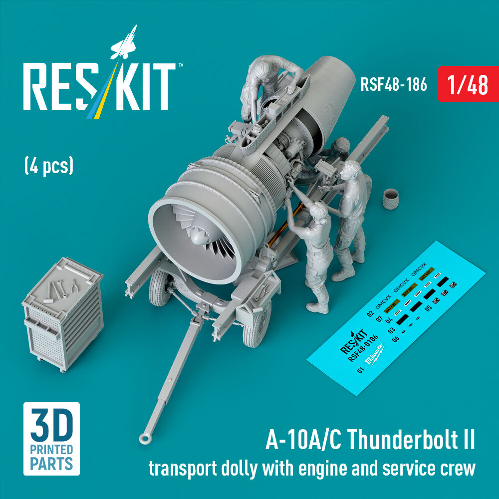 A-10A/C Thunderbolt II transport dolly with engine and service crew (4 pcs) (3D Printed)