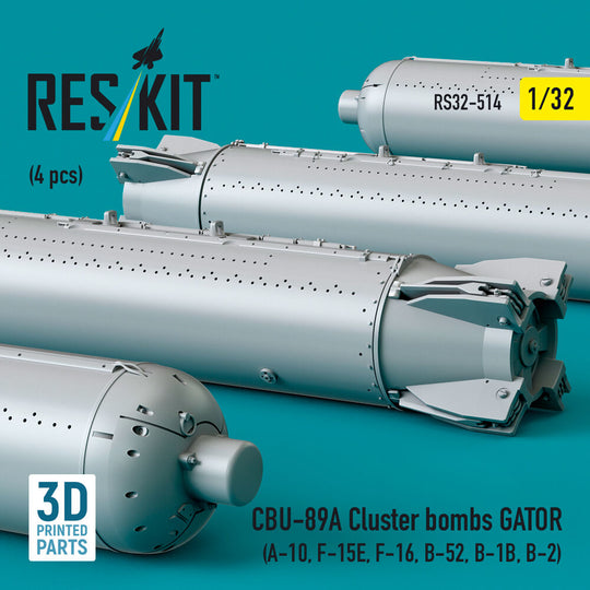 CBU-89A cluster bombs GATOR (4 pcs) (A-10, F-15E, F-16, B-52, B-1B, B-2) (3D Printed)