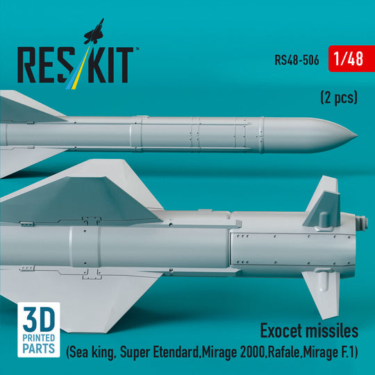 Exocet missiles (2 pcs) (Sea King, Super Etendard, Mirage 2000, Rafale, Mirage F.1) (3D Printed)
