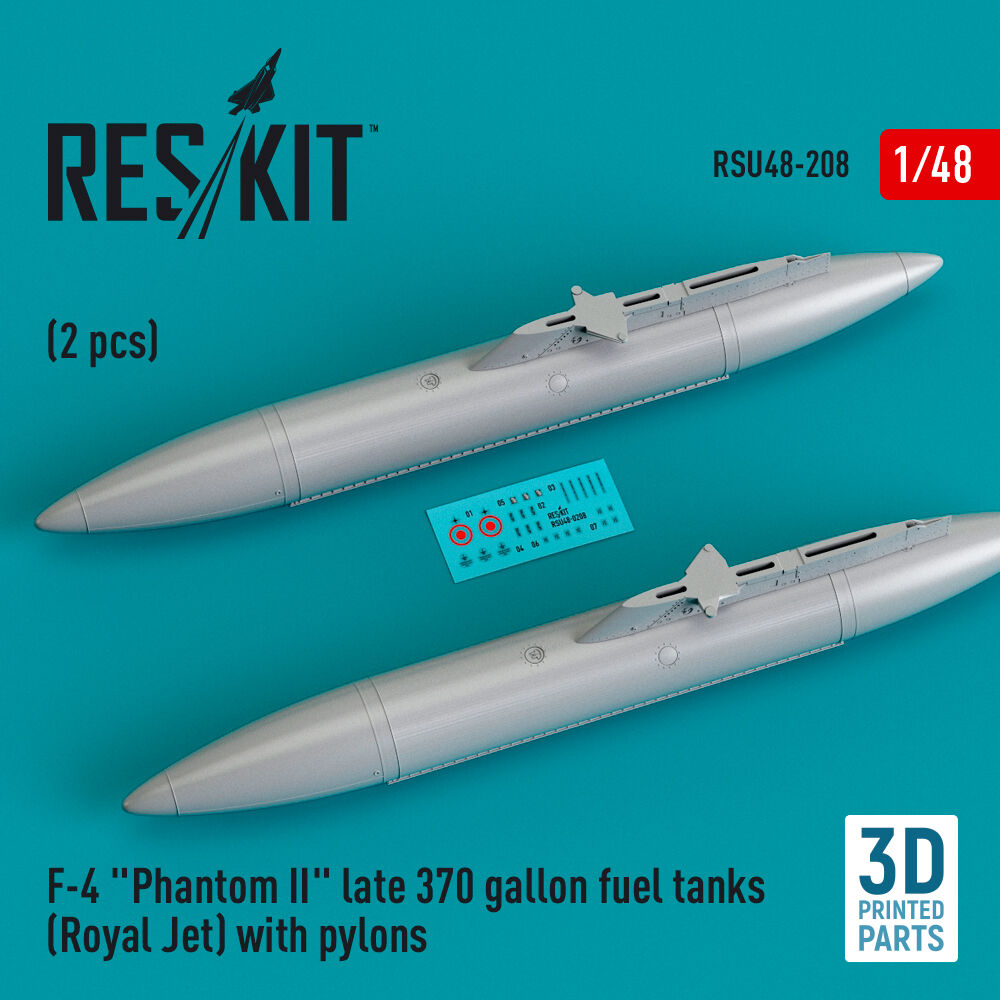 F-4 Phantom II late 370 gallon fuel tanks (Royal Jet) with pylons (2 pcs) (3D Printed)