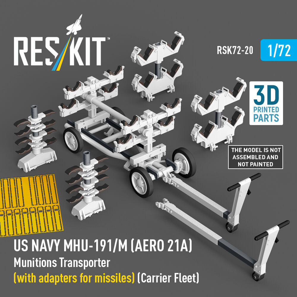 US NAVY MHU-191/M (AERO 21A) Munitions Transporter (with adapters for missiles) (Carrier Fleet, C-130) (3D Printed model kit)