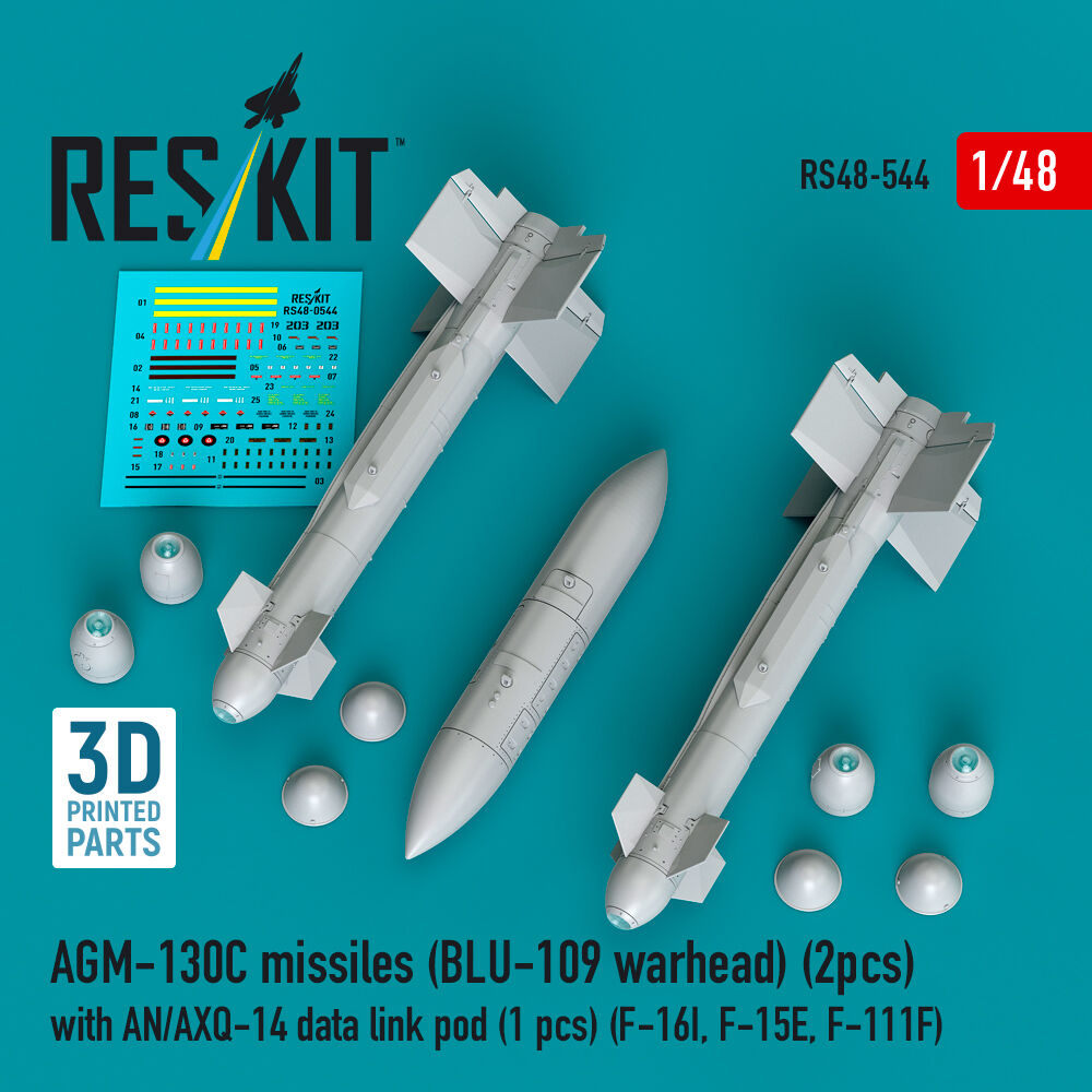 AGM-130C missiles (2 pcs) (BLU-109 warhead) with AN/AXQ-14 data link pod (1 pcs) (F-16I, F-15E, F-111F) (3D Printed)