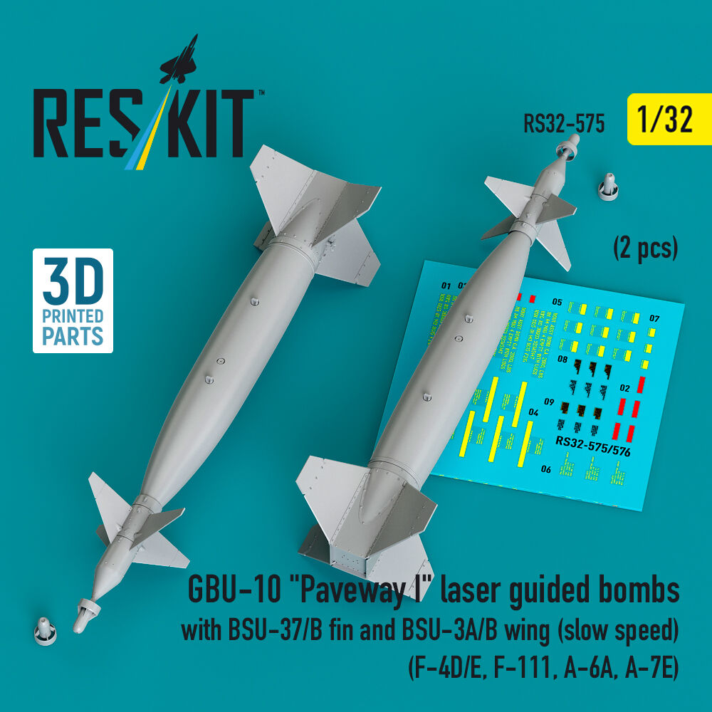 GBU-10 Paveway I laser guided bombs with BSU-37/B fin and BSU-3A/B wing (slow speed) (2 pcs) (F-4D/E, F-111, A-6A, A-7E) (3D Printed)