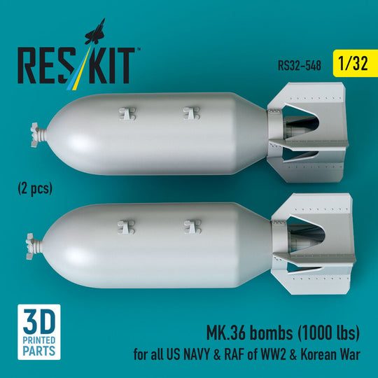 MK.36 bombs (1000 lbs) for all US NAVY & RAF of WW2 & Korean War (2 pcs) (3D Printed)
