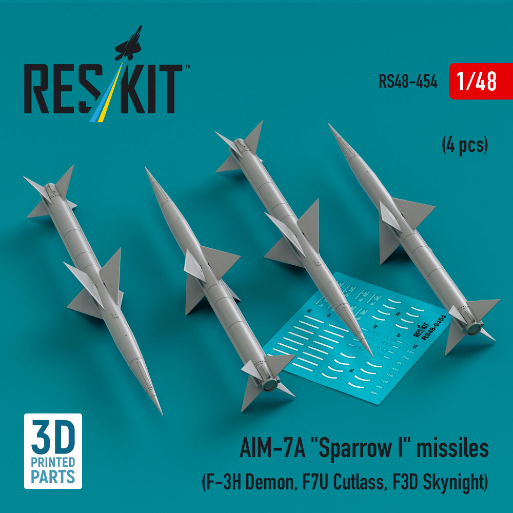 AIM-7A Sparrow I missiles (4 pcs) (F-3H Demon, F7U Cutlass, F3D Skynight) (3D Printed)