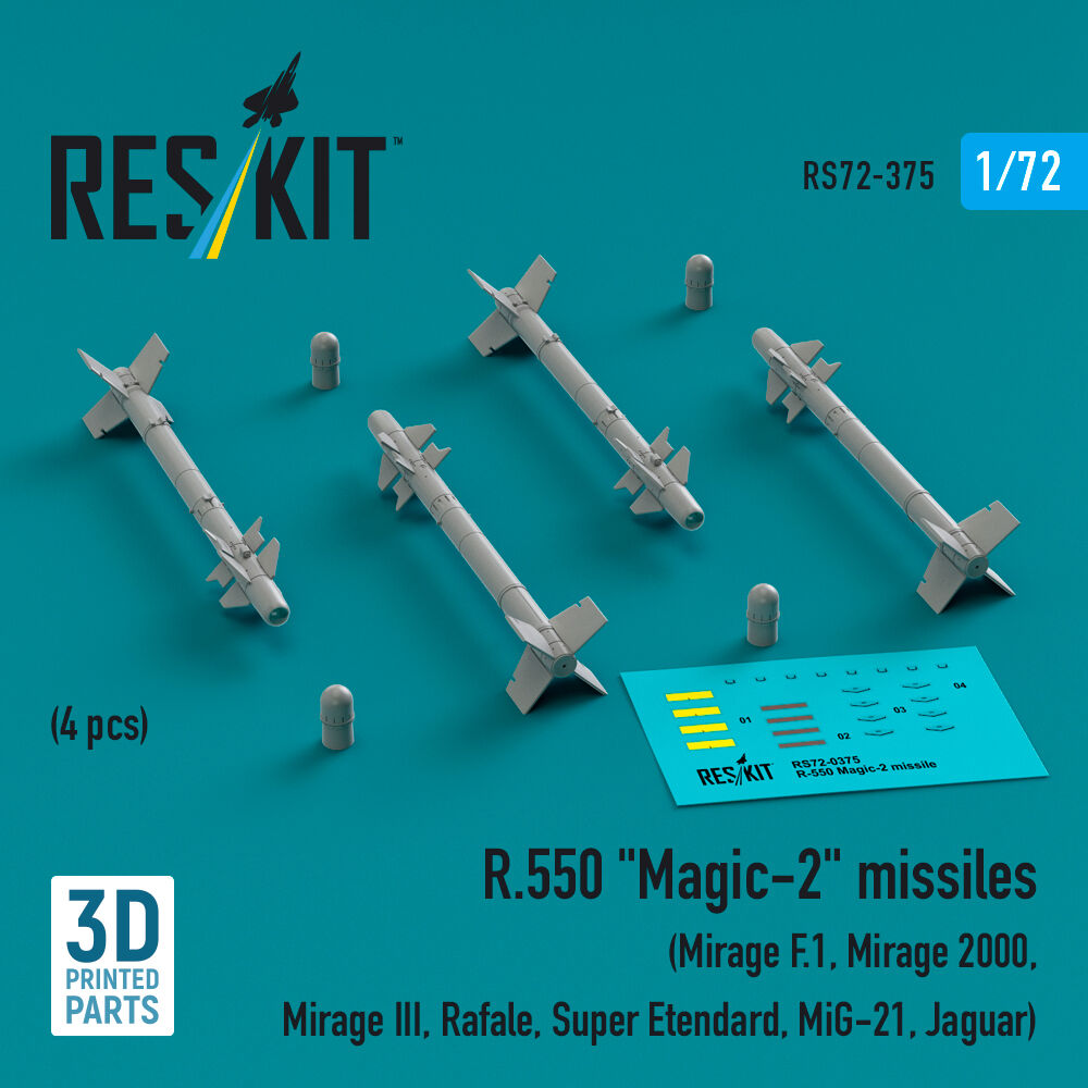 R.550 Magic-2 missiles (4 pcs) (Mirage F.1, Mirage 2000, Mirage III, Rafale, Super Etendard, MiG-21, Jaguar) (3D Printed)
