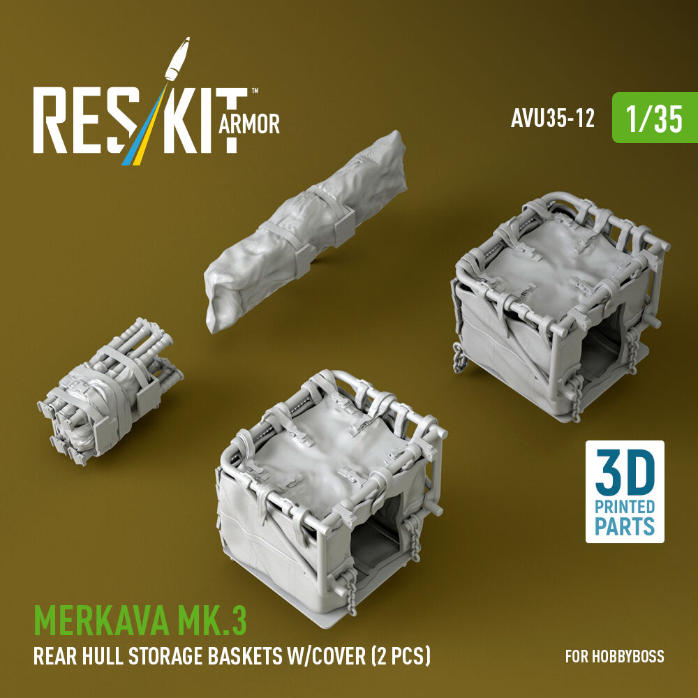 Merkava Mk.3 rear hull storage baskets w/cover (2 pcs) for HobbyBoss kit (3D Printed)