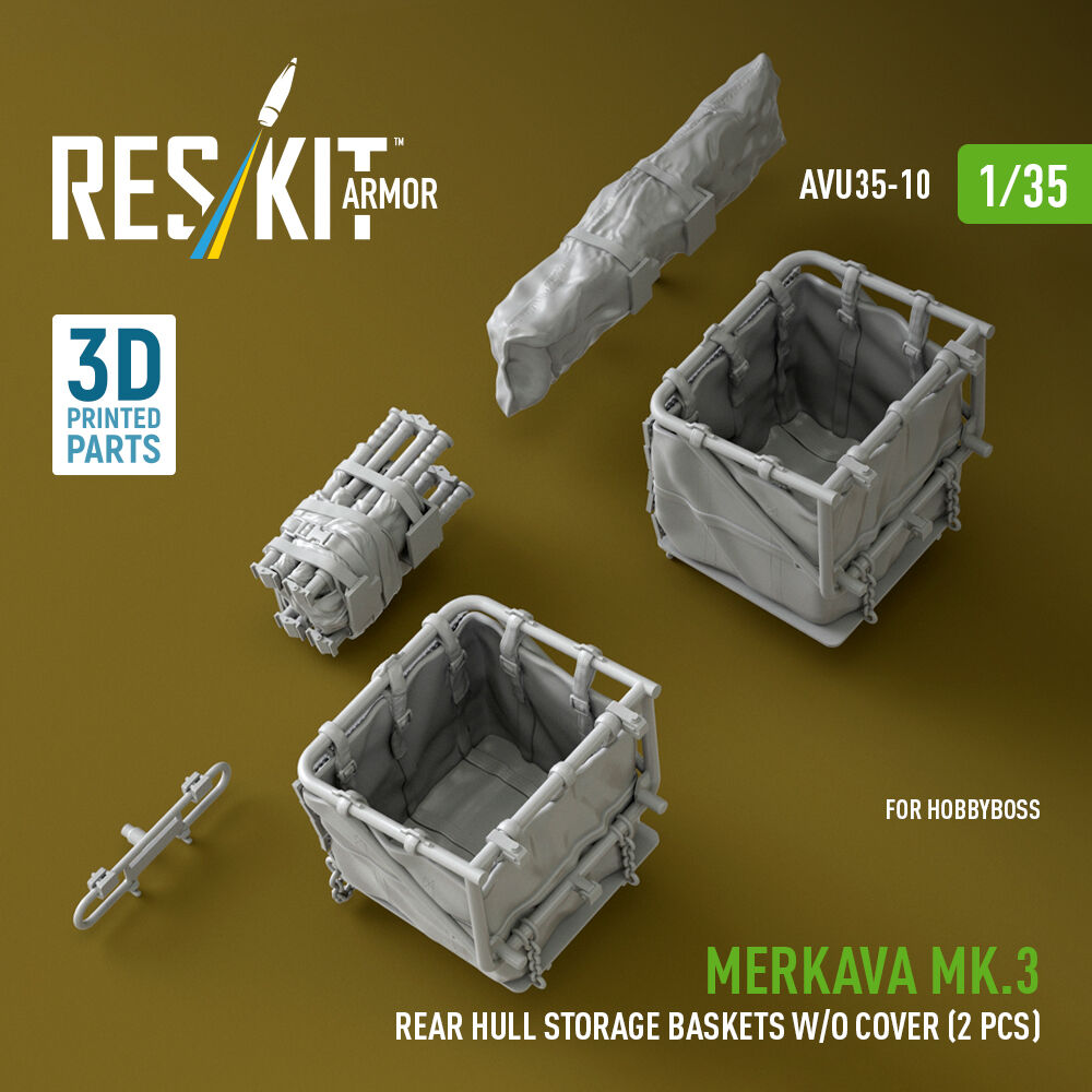 Merkava Mk.3 rear hull storage baskets w/o cover (2 pcs) for HobbyBoss kit (3D Printed)