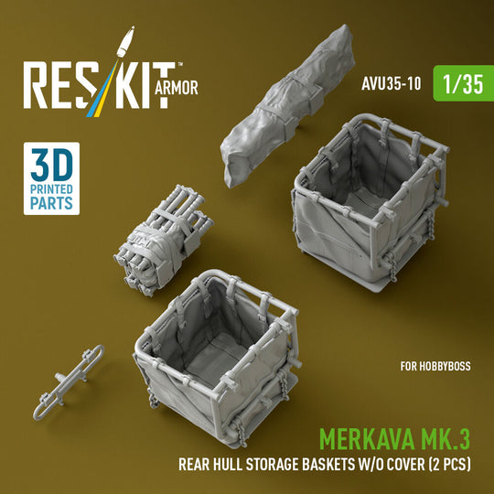 Merkava Mk.3 rear hull storage baskets w/o cover (2 pcs) for HobbyBoss kit (3D Printed)