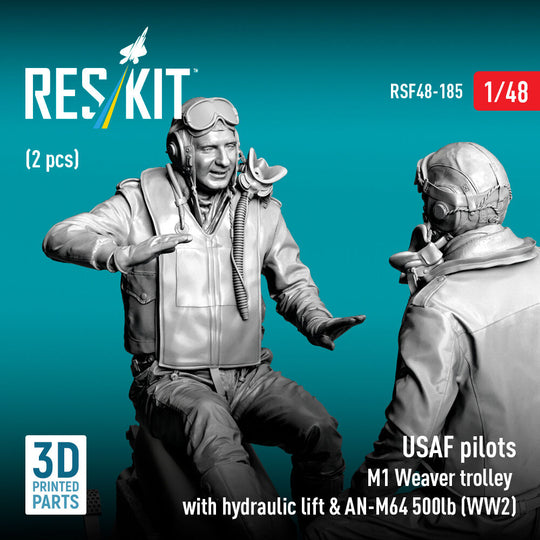 USAF pilots (2 pcs) & M1 Weaver trolley with hydraulic lift & AN-M64 500lb (WW2) (3D Printed)