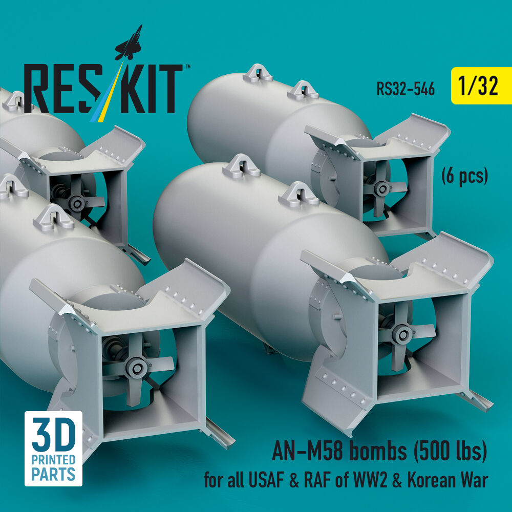 AN-M58 bombs (500 lbs) for all USAF & RAF of WW2 & Korean War (6 pcs) (3D Printed)