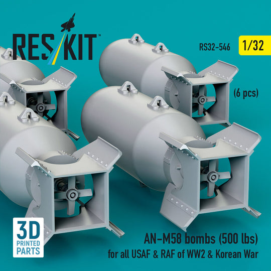AN-M58 bombs (500 lbs) for all USAF & RAF of WW2 & Korean War (6 pcs) (3D Printed)