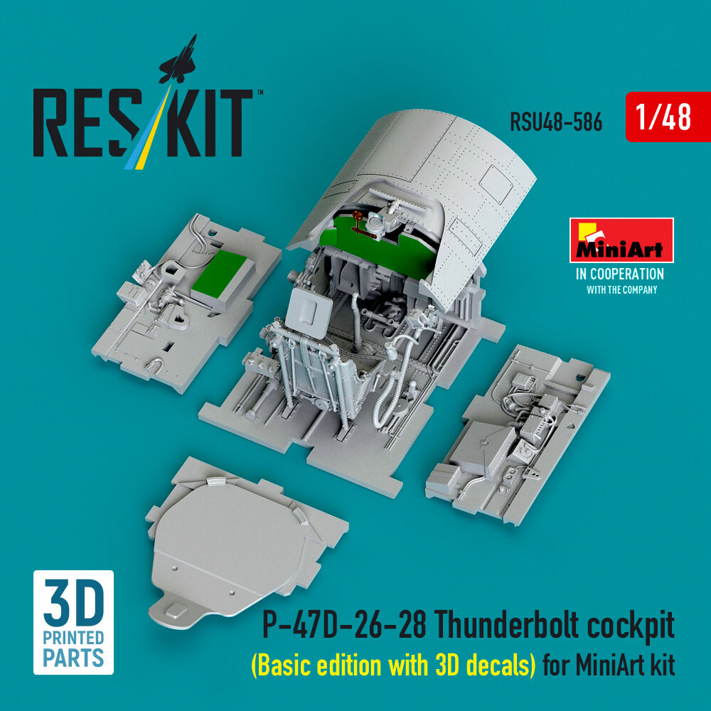 P-47D-26-28 Thunderbolt cockpit (Basic edition with 3D decals) for MiniArt kit (3D Printed)