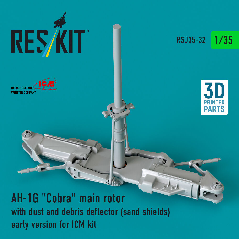 AH-1G Cobra main rotor with dust and debris deflector (sand shields) early version for ICM kit (3D Printed)