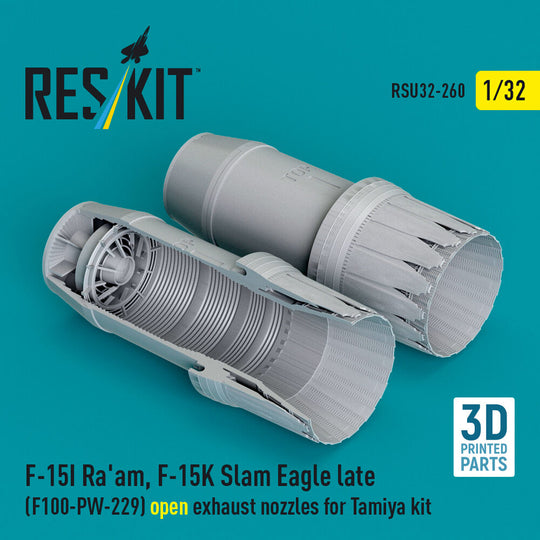 F?15I Ra'am, F?15K Slam Eagle late (F100-PW-229) open exhaust nozzles for Tamiya kit (3D Printed)