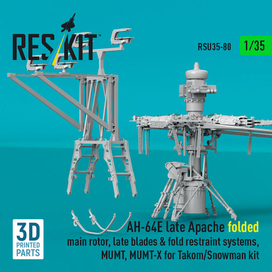 AH-64E late Apache folded main rotor, late blades & fold restraint systems, MUMT, MUMT-X for Takom/Snowman kit (3D Printed)