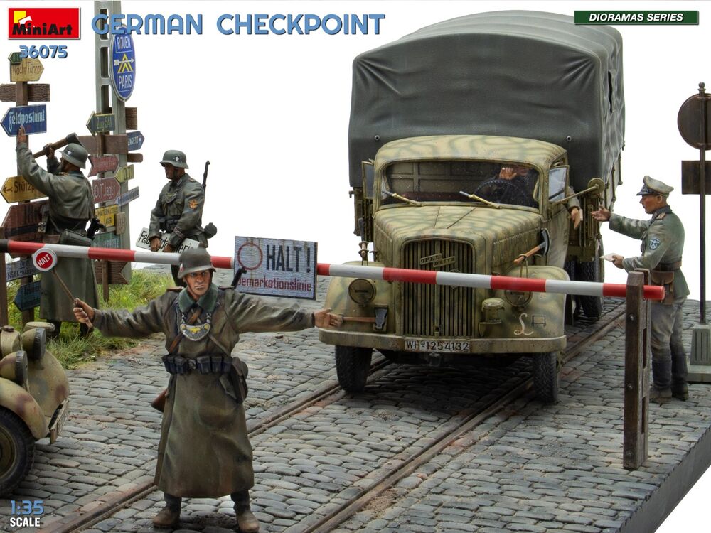 German Checkpoint. 3t Cargo Truck 3,6-36S & Kfz.1 Type 170VK w/ Feldgendarmerie. Big Set