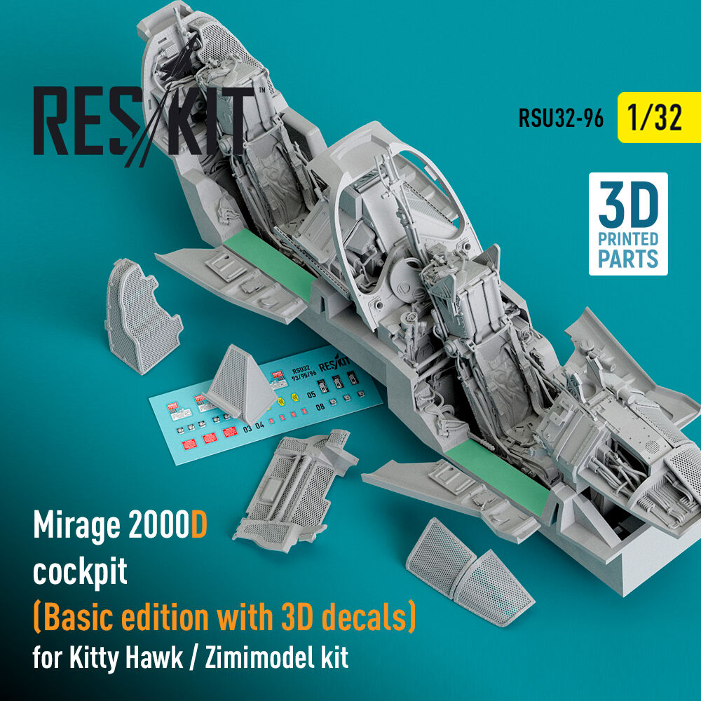 Mirage 2000D cockpit (Basic edition with 3D decals) for Kitty Hawk / Zimimodel kit (3D Printed)