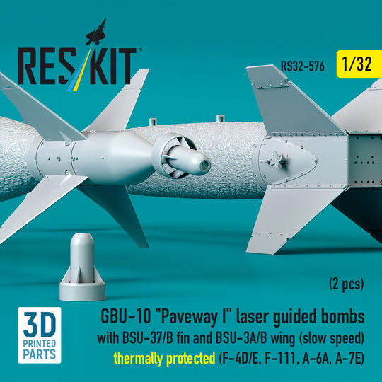 GBU-10 Paveway I laser guided bombs with BSU-37/B fin and BSU-3A/B wing (slow speed) thermally protected (2 pcs) (F-4D/E, F-111, A-6A, A-7E) (3D Printed)
