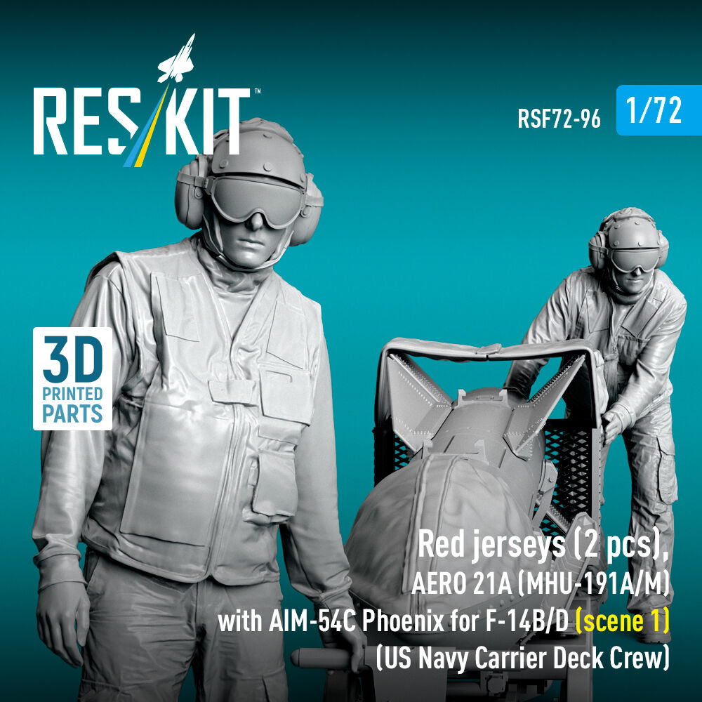 Red jerseys (2 pcs), AERO 21A (MHU-191A/M) with AIM-54C Phoenix for F-14B/D (scene 1) (US Navy Carrier Deck Crew) (3D Printed)