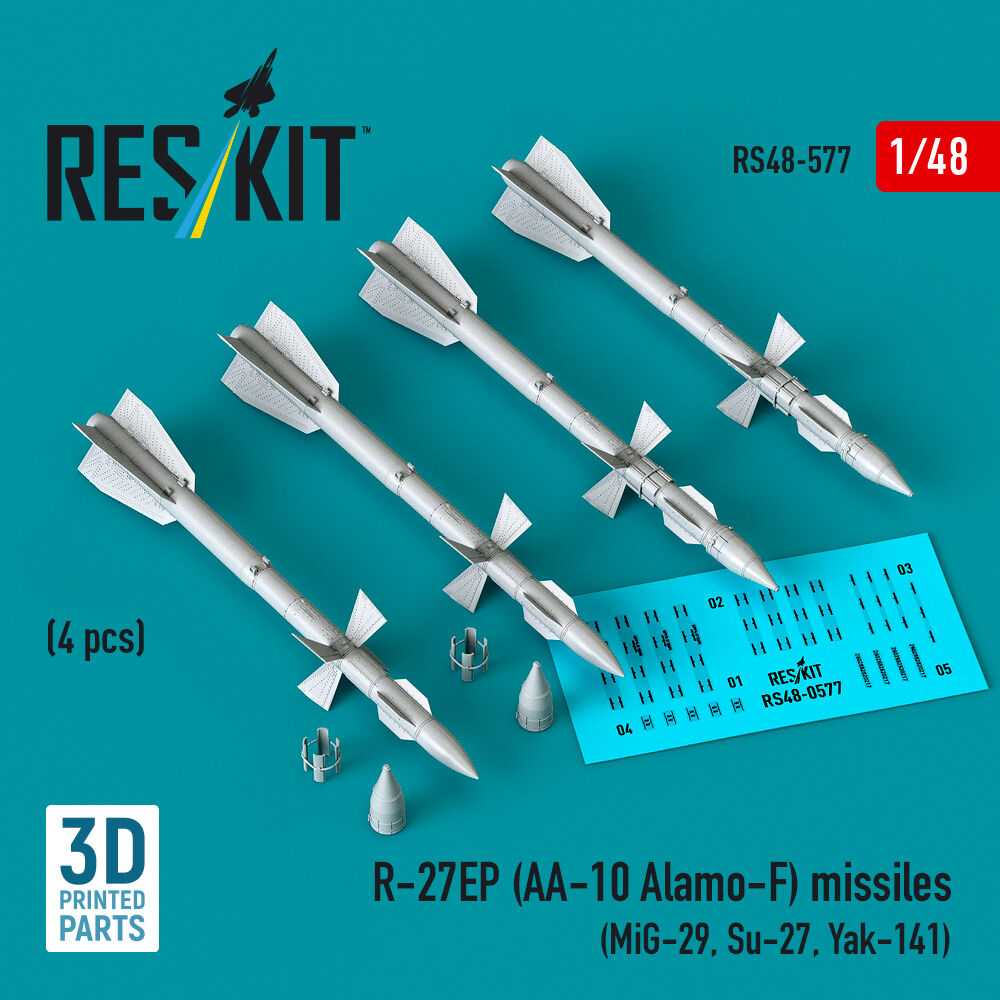 R-27EP (AA-10 Alamo-F) missiles (4 pcs) (MiG-29, Su-27, Yak-141) (3D Printed)