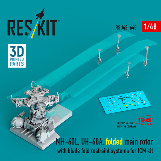 MH-60L, UH-60A, folded main rotor with blade fold restraint systems (3D Printed) for ICM