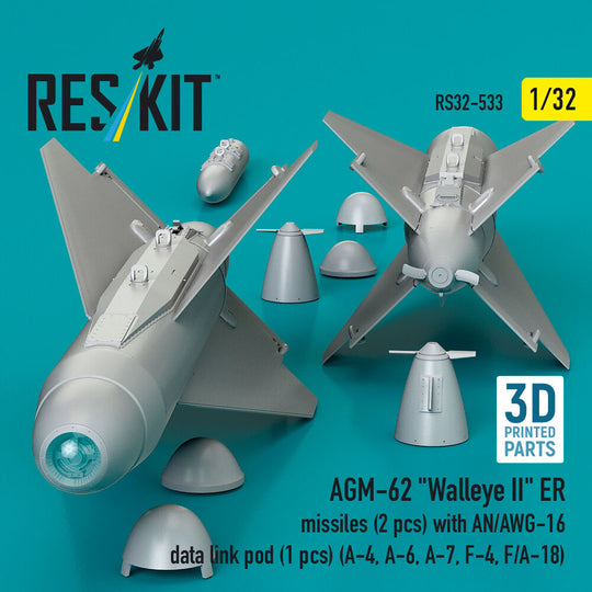 AGM-62 Walleye II ER missiles (2 pcs) with AN/AWG-16 data link pod (1 pcs) (A-4, A-6, A-7, F-4, F/A-18) (3D Printed)