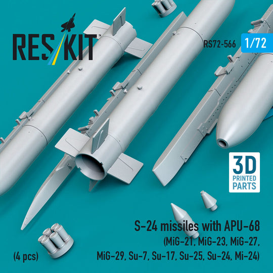 S-24 missiles with APU-68 (4 pcs) (MiG-21, MiG-23, MiG-27, MiG-29, Su-7, Su-17, Su-25, Su-24, Mi-24) (3D Printed)