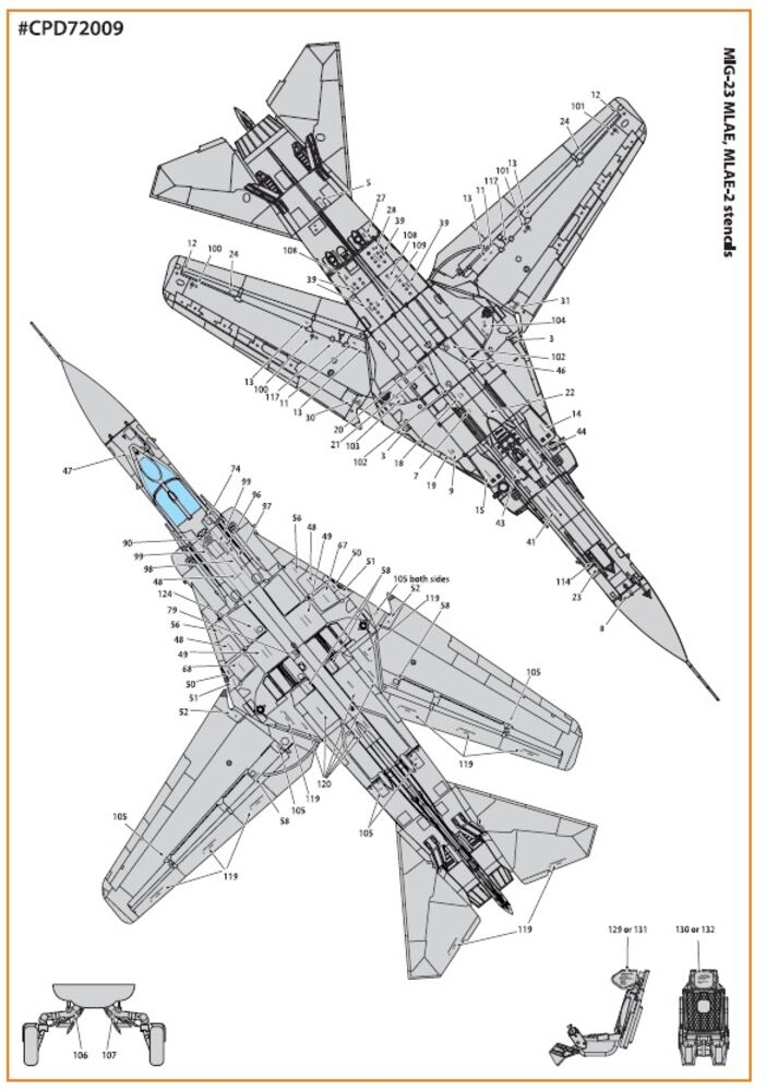 MiG-23ML, MLA, MLD, P, MLAE standard english stencils for CP kits and other