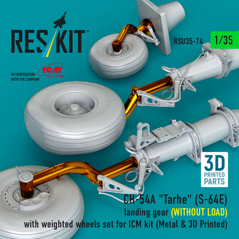 CH-54A Tarhe(S-64E) landing gear (WITHOUT LOAD) with weighted wheels set for ICM kit (Metal & 3D Printed)