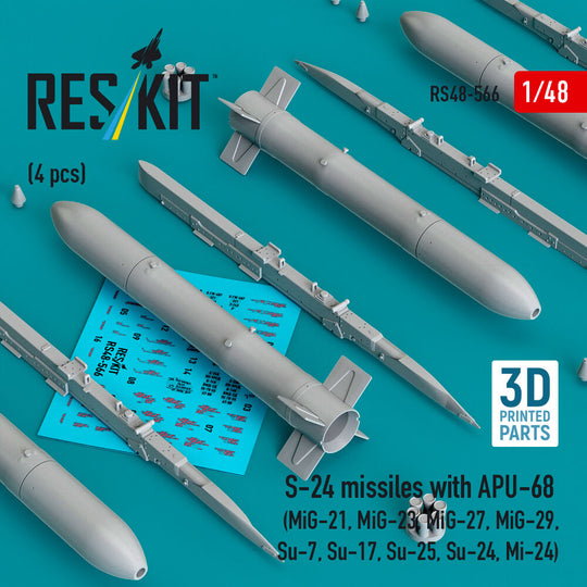S-24 missiles with APU-68 (4 pcs) (MiG-21, MiG-23, MiG-27, MiG-29, Su-7, Su-17, Su-25, Su-24, Mi-24) (3D Printed)