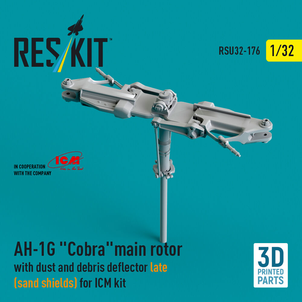 AH-1G Cobra main rotor with dust and debris deflector (sand shields) late version for ICM kit (3D Printed)