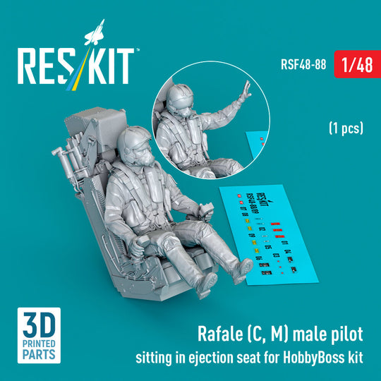 Rafale (C, M) male pilot sitting in ejection seat for HobbyBoss kit (1 pcs) (3D Printed)