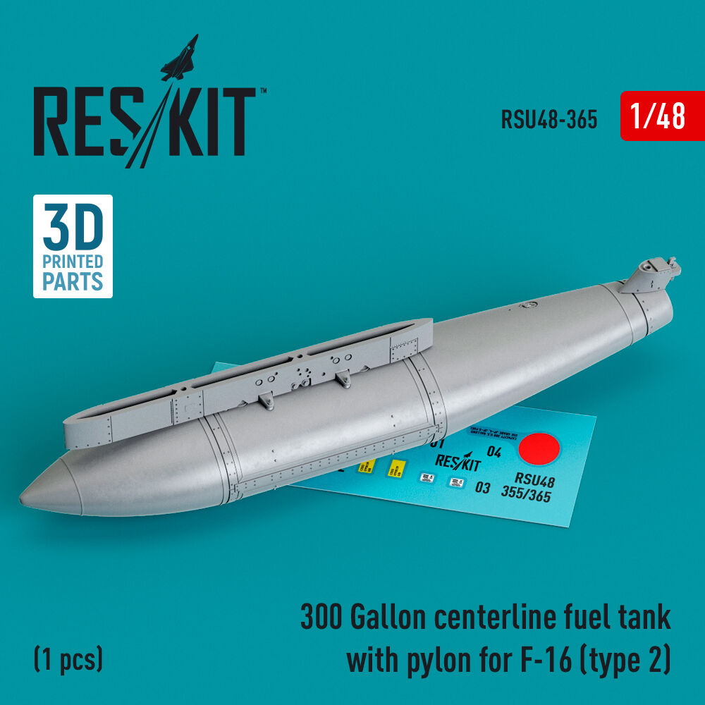 300 Gallon centerline fuel tank with pylon for F-16 (A/B/C/D/E/F/I) (type 2) (1 pcs) (3D Printed)