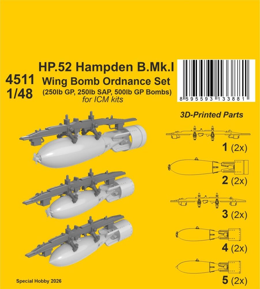 HP.52 Hampden B.Mk.I - Wing Bomb Ordnance Set for ICM