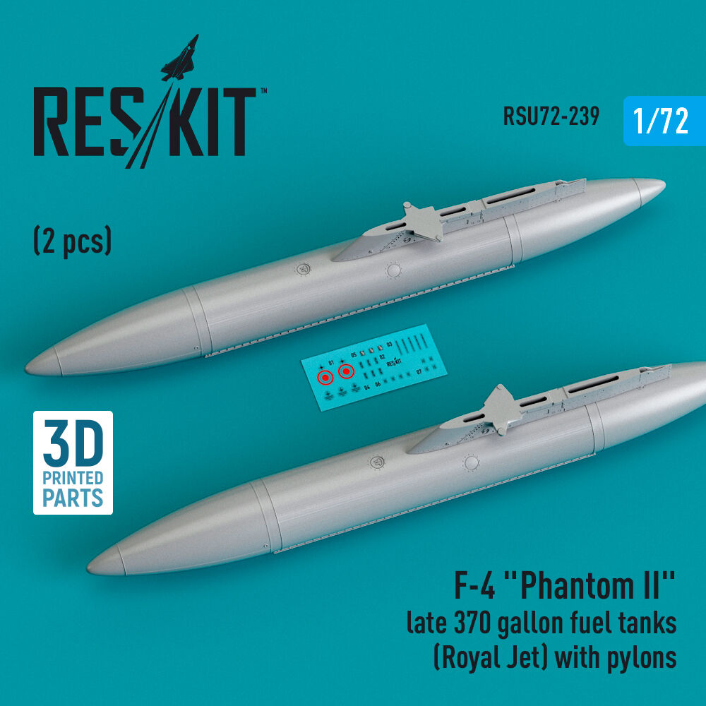 F-4 Phantom II late 370 gallon fuel tanks (Royal Jet) with pylons (2 pcs) (3D Printed)