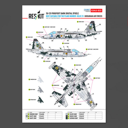 Su-25 Frogfoot DARK Digital (Pixel) (best suitable for the plane number “blue 31”) Ukrainian Air Forces (Pre-cut painting masks )