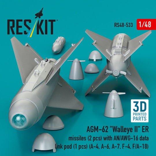 AGM-62 Walleye II ER missiles (2 pcs) with AN/AWG-16 data link pod (1 pcs) (A-4, A-6, A-7, F-4, F/A-18) (3D Printed)