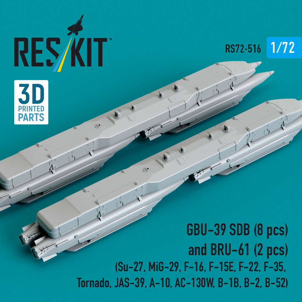 GBU-39 SDB (8 pcs) and BRU-61 (2 pcs) (Su-27, MiG-29, F-16, F-15E, F-22, F-35, Tornado, JAS-39, A-10, AC-130W, B-1B, B-2, B-52) (3D Printed)