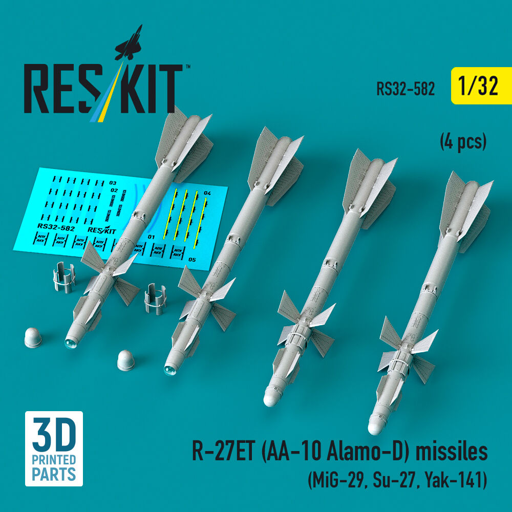 R-27ET (AA-10 Alamo-D) missiles (4 pcs) (MiG-29, Su-27, Yak-141) (3D Printed)