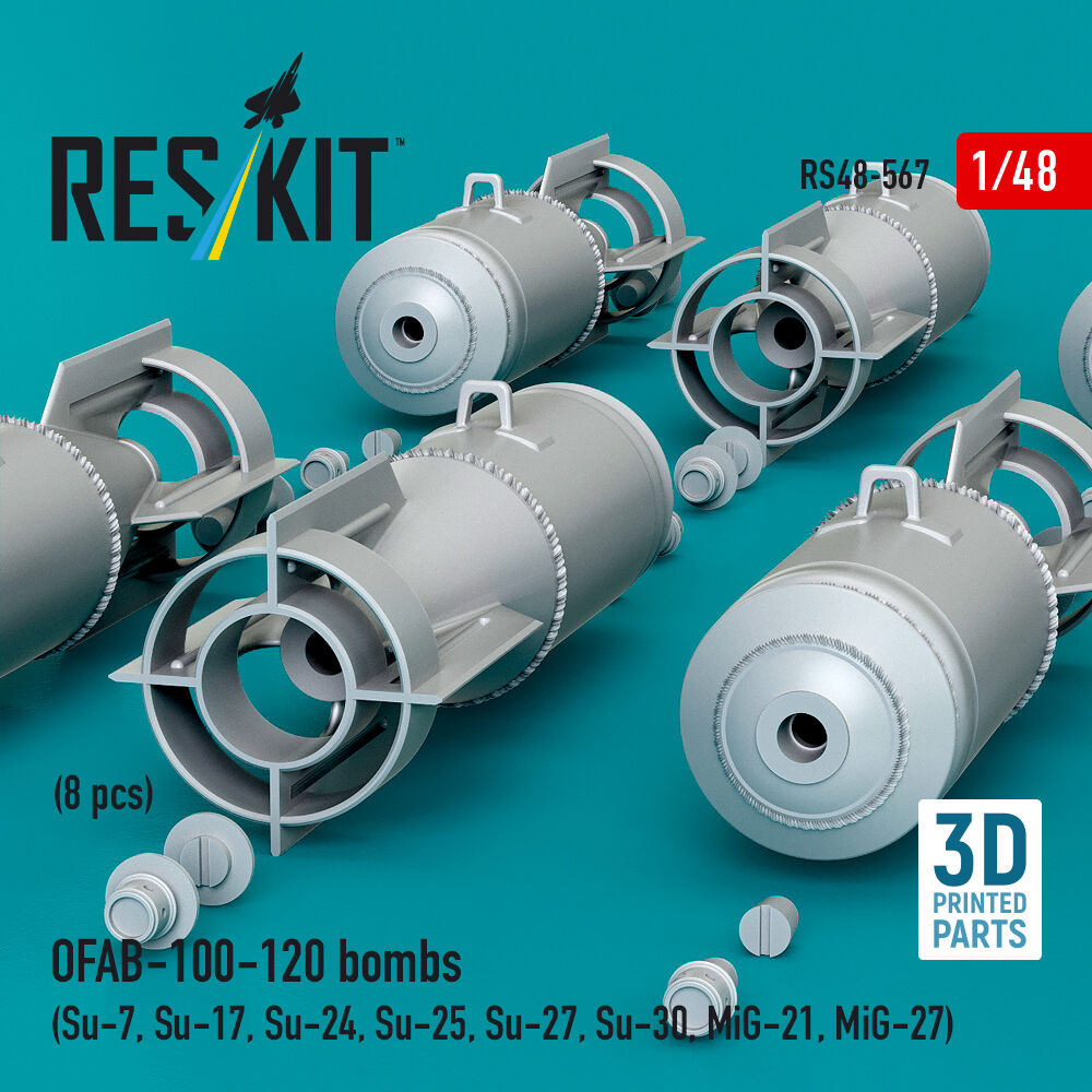 OFAB-100-120 bombs (8 pcs) (Su-7, Su-17, Su-24, Su-25, Su-27, Su-30, MiG-21, MiG-27) (3D Printed)