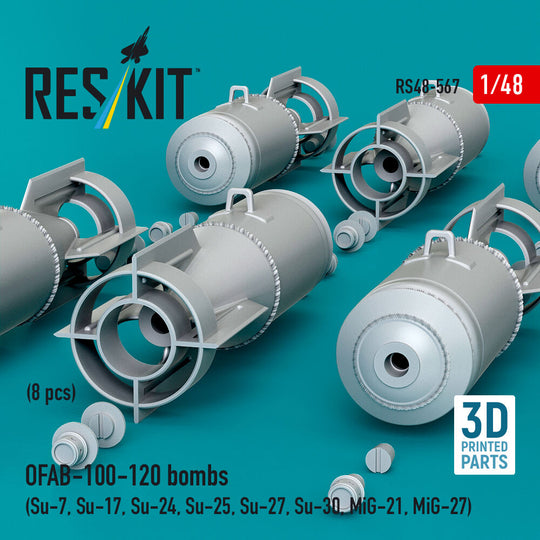 OFAB-100-120 bombs (8 pcs) (Su-7, Su-17, Su-24, Su-25, Su-27, Su-30, MiG-21, MiG-27) (3D Printed)