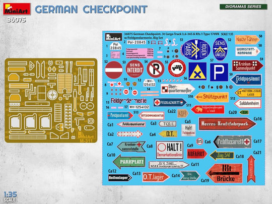 German Checkpoint. 3t Cargo Truck 3,6-36S & Kfz.1 Type 170VK w/ Feldgendarmerie. Big Set