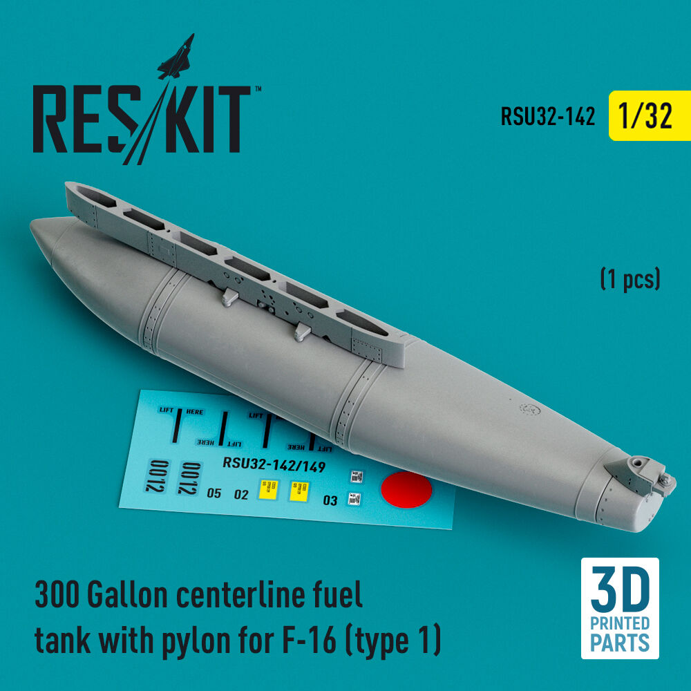 300 Gallon centerline fuel tank with pylon for F-16 (A/B/C/D/E/F/I) (type 1) (1 pcs) (3D Printed)
