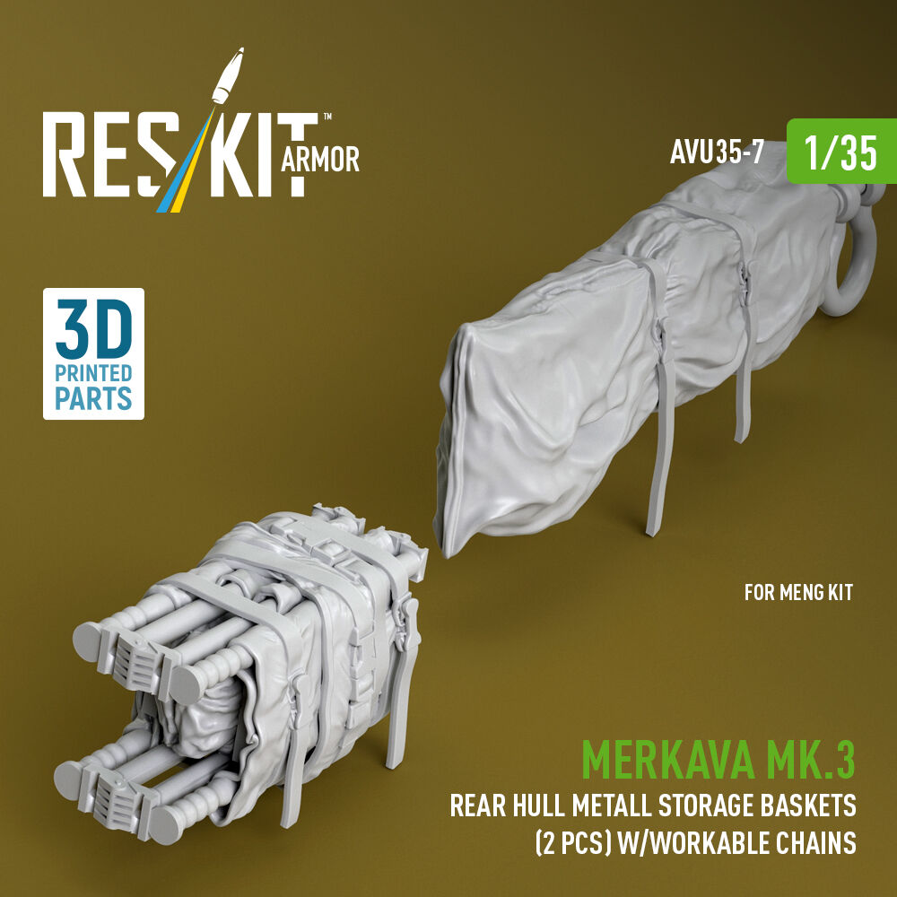 Merkava Mk.3 rear hull metall storage baskets (2 pcs) w/workable chains for Meng kit (3D Printed)